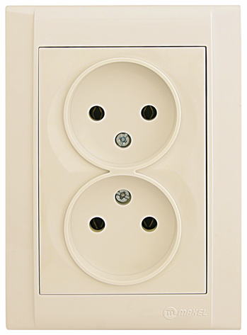 Розетка подвійна без заземлення Defne крем