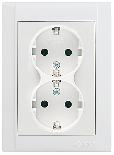 Розетка подвійна з заземленням (новий дизайн) Defne білий