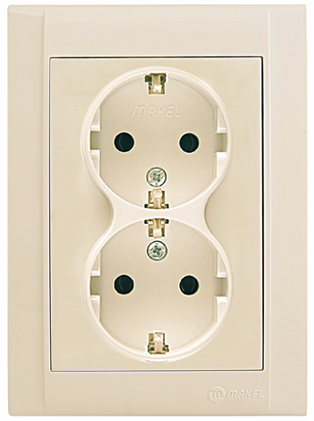 Розетка подвійна з заземленням (новий дизайн) Defne крем