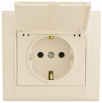 Розетка з заземленням та кришкою Defne крем