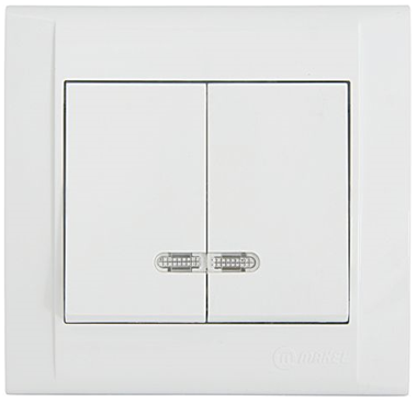 Вимикач 2-клавішний з підсвітленням Defne білий