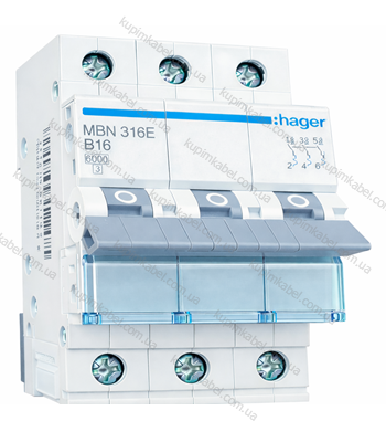 HAGER автоматичний вимикач 3p 16A B MBN316E