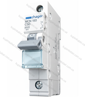 HAGER автоматичний вимикач 1p 50A C MCN150
