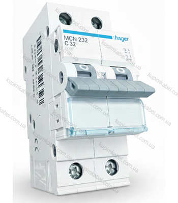 HAGER автоматичний вимикач 2p 32A C MCN232