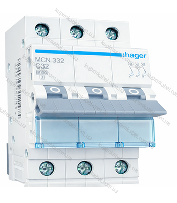 HAGER автоматичний вимикач 3p 32A C MCN332