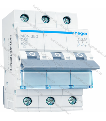 HAGER автоматичний вимикач 3p 50A C MCN350