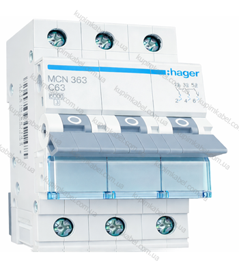 HAGER автоматичний вимикач 3p 63A B  MCN363