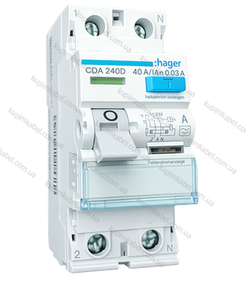 HAGER пристрій захисного відключення 2р 40А 30mA Тип A CDA240D