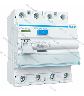 HAGER пристрій захисного відключення 4р 40А 30mA Тип A CDA440D