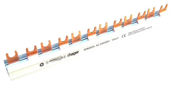 HAGER KDN 263A Шина з'єднувальна , вилочного типу, 12 мод., 10 мм2, двополюсна